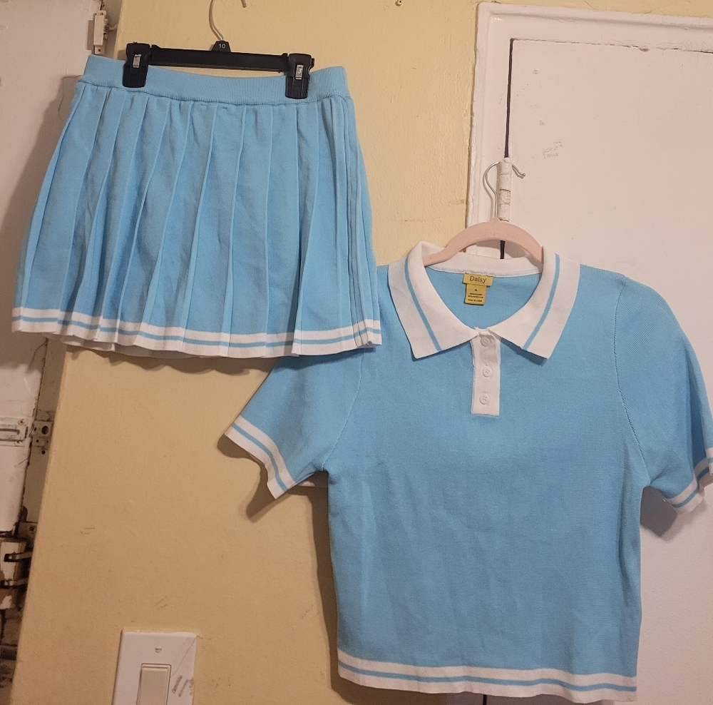 Daisy Kids Matching Set - Light Blue & White Size XL